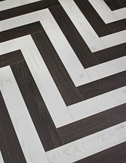 Chateau Laminate Flooring in Chestnut White & Charme Black - Captivating Herringbone Pattern